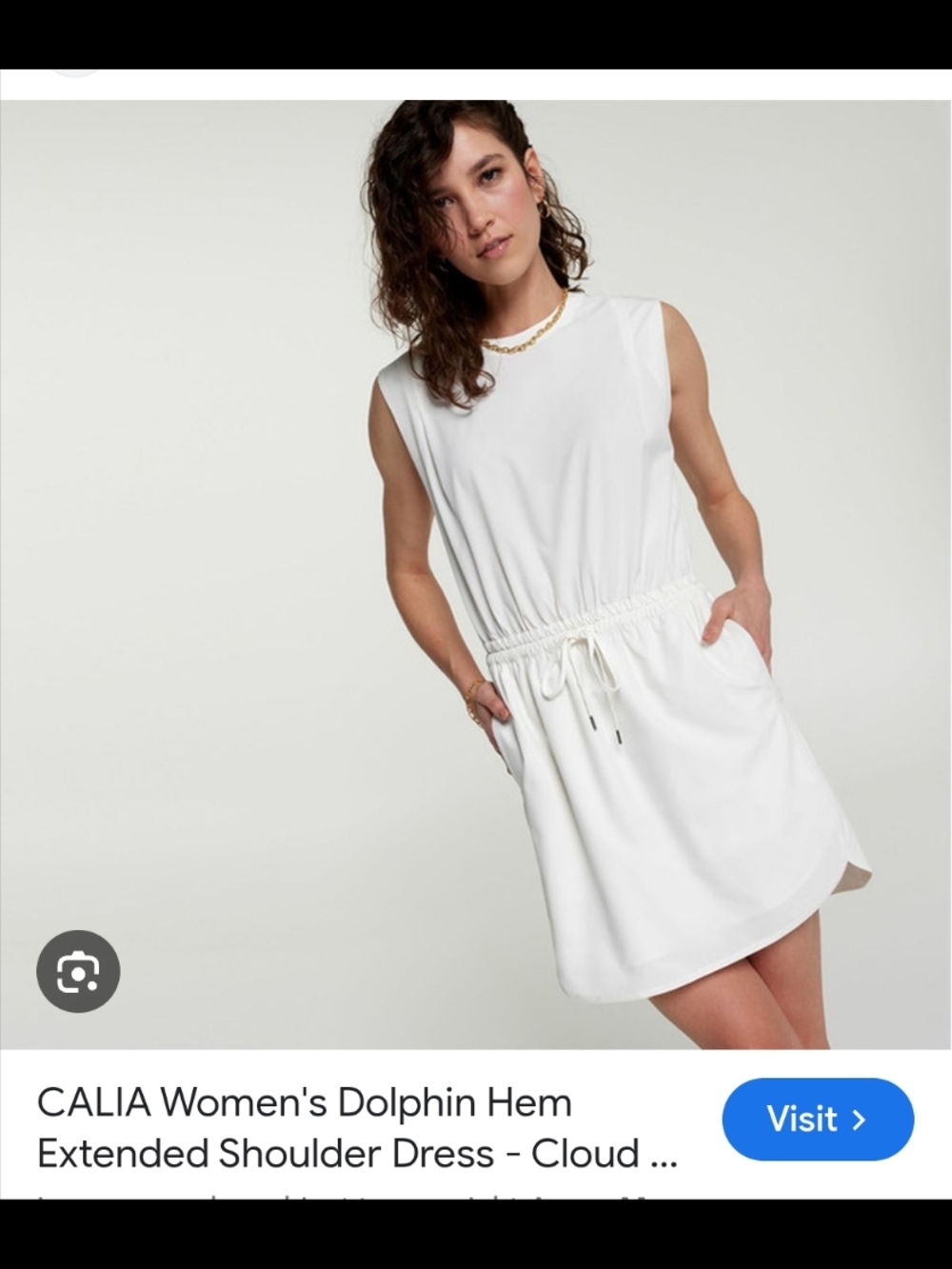CALIA by Carrie Underwood White Sleeveless Drawstring Dolphin-Hem Mini Dress